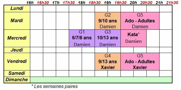 Grille horaire - Saison 2026/2027
