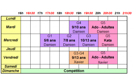 Grille horaire - Saison 2025/2026